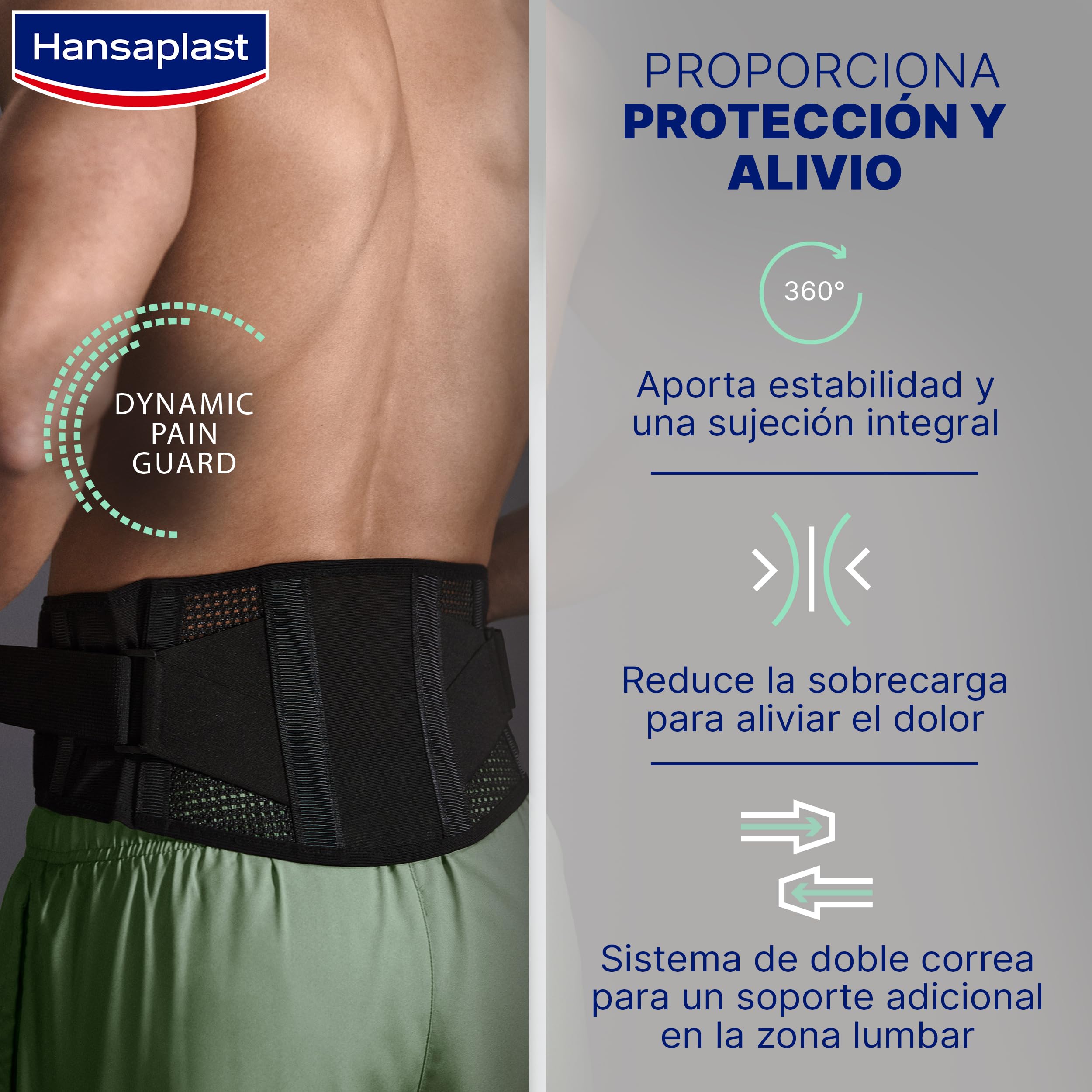 Hansaplast Soporte Protector de Espalda Ajustable, Apoyo y estabilidad, Faja negra para el alivio del dolor, Faja lumbar para sujeción adicional