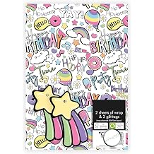 2 Sheets of Gift Wrapping Paper 50cm x 70cm & 2 Tags   Bundled by GetInStyle Shop Multicolor