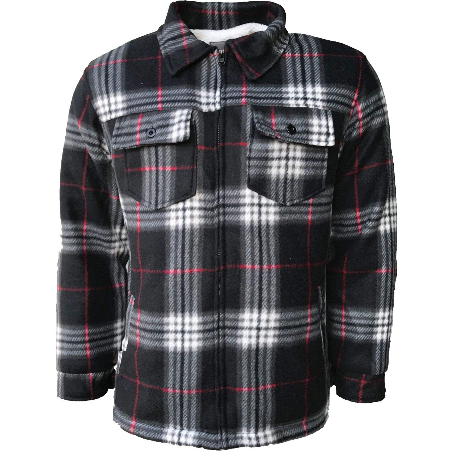 High Mountain Men's Fleece Sherpa Lined Lumberjack Padded Check Shirts[Black - G Street, L]