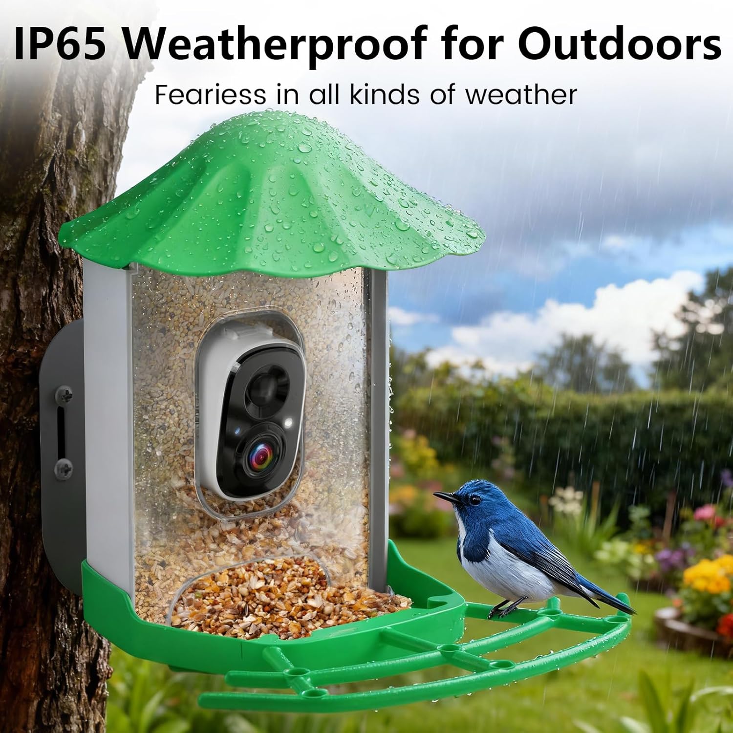 2.5K HD Smart Bird Feeder with Camera for Outdoors Solar Powered, Includes 32GB SD Card, AI Bird Species Identification Video, Instant Arrival Alerts,Wireless 2.4Ghz WiFi,Ideal Gift (Light Green)