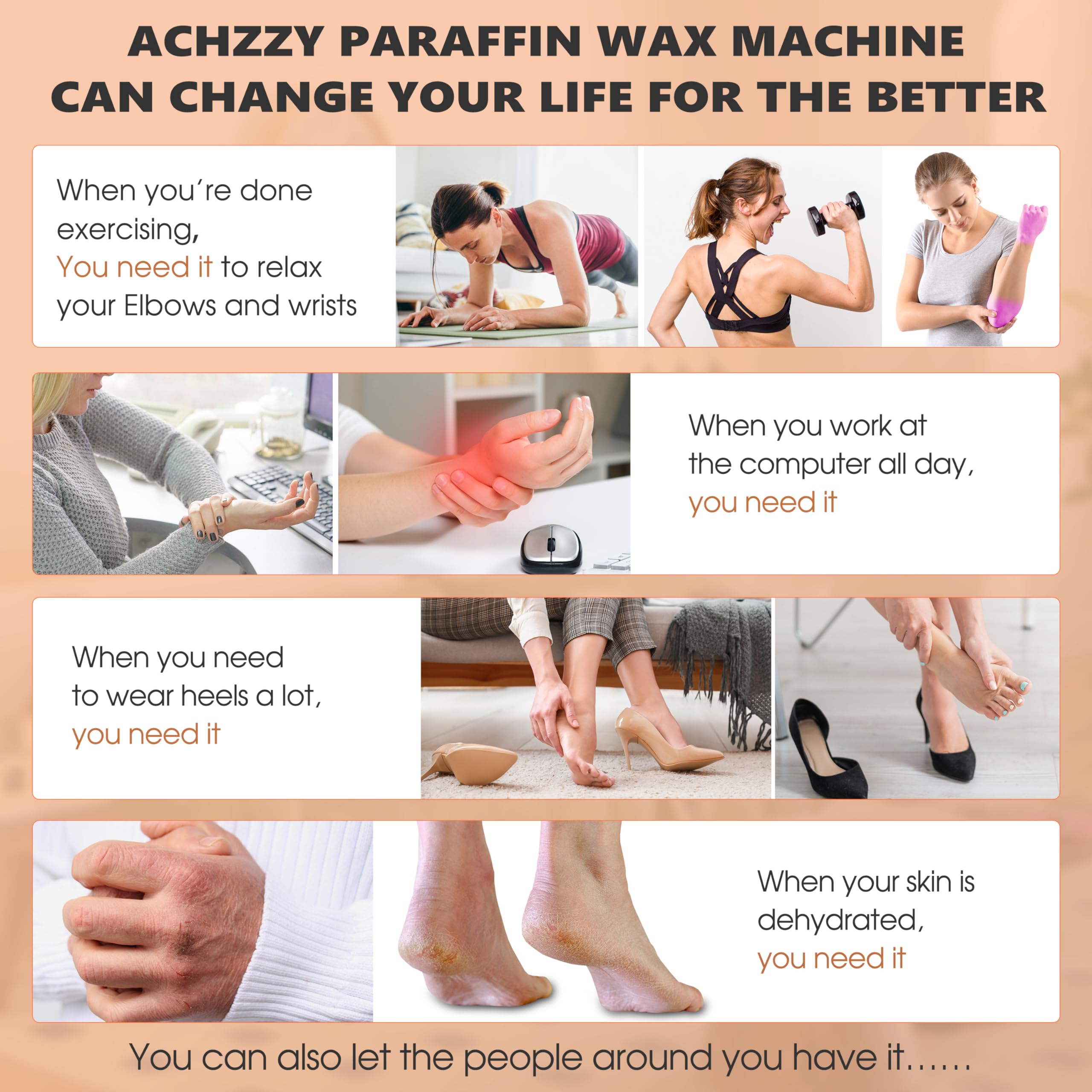 Achzzy Machine à cire de paraffine pour les mains et les pieds – Chauffe-cire de paraffine pour bain de 2 000 ml – Kit hydratant avec temps automatique et garde au chaud (noir)