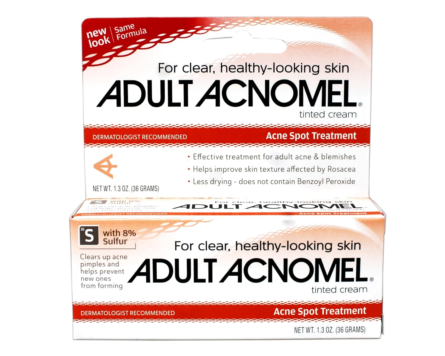 Adult Acnomel Tinted Acne Cream: Clears Pimples, Prevents Breakouts & Improves Rosacea Texture - 1.3 oz