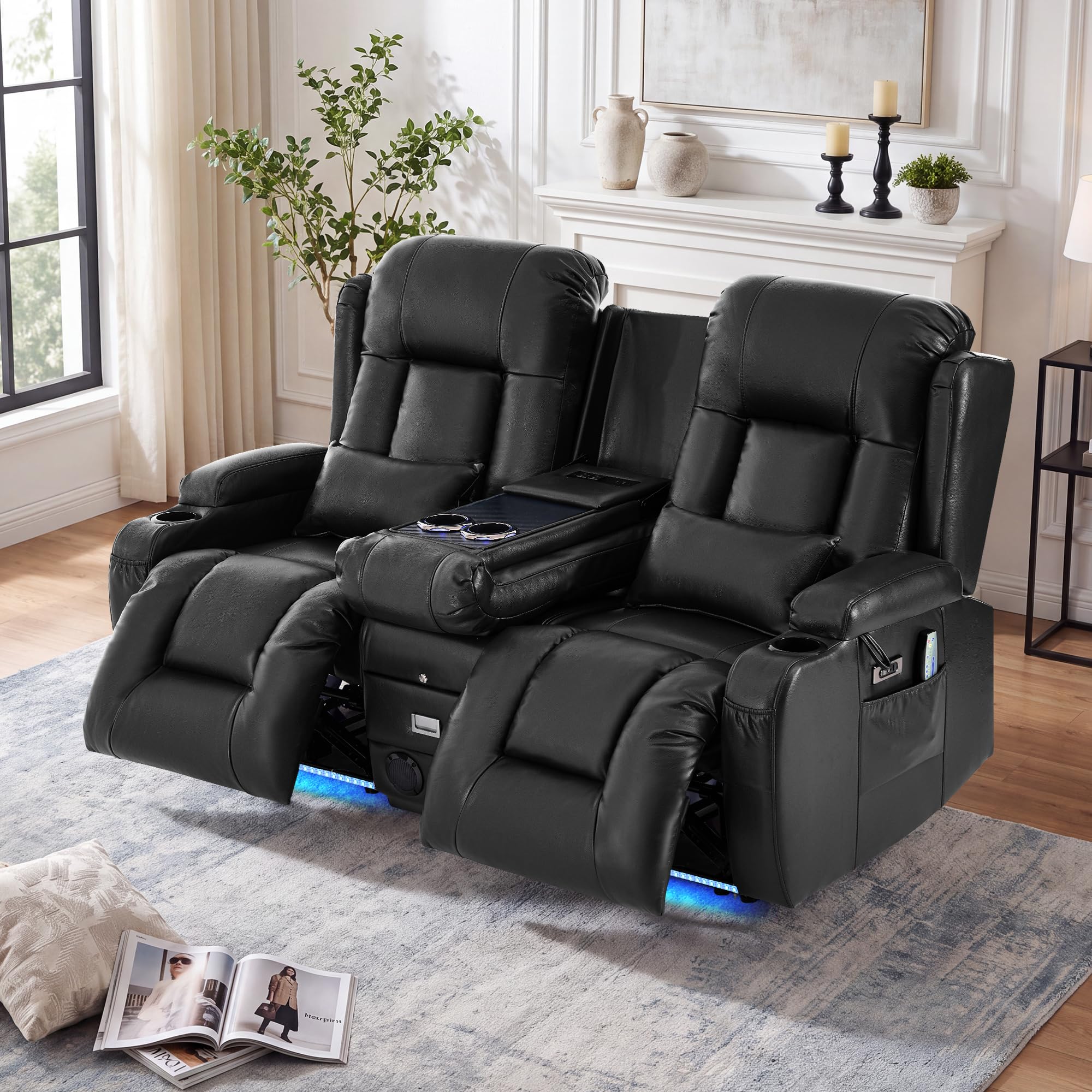 URRED Power Loveseat Recliner Sofa with Massage & Heat，Brown：67" - 2 Seats