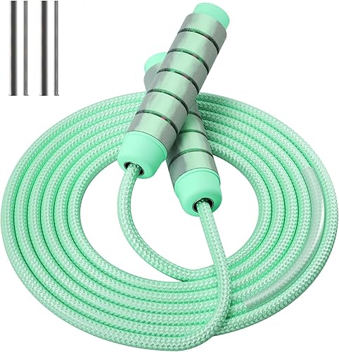 OVICX Adjustable Jump Ropes for Fitness for Women Men and Kids,Tangle-Free Cotton Weighted Skipping Ropes Workout w...