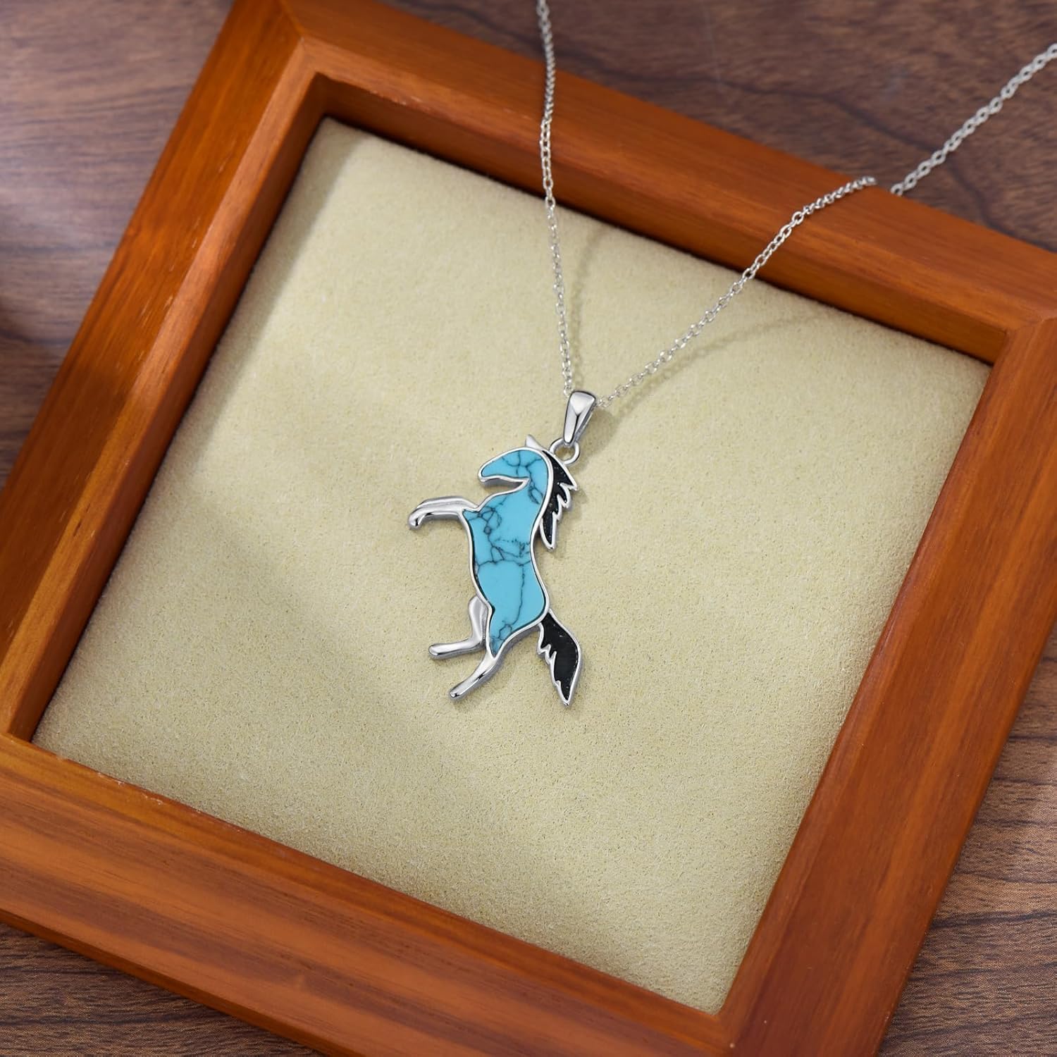 925 Sterling Silver Turquoise Horse Necklace for Girls Women, Horse Pendant Jewelry Gifts Valentine's Day Birthday Mother’s day - Image 3