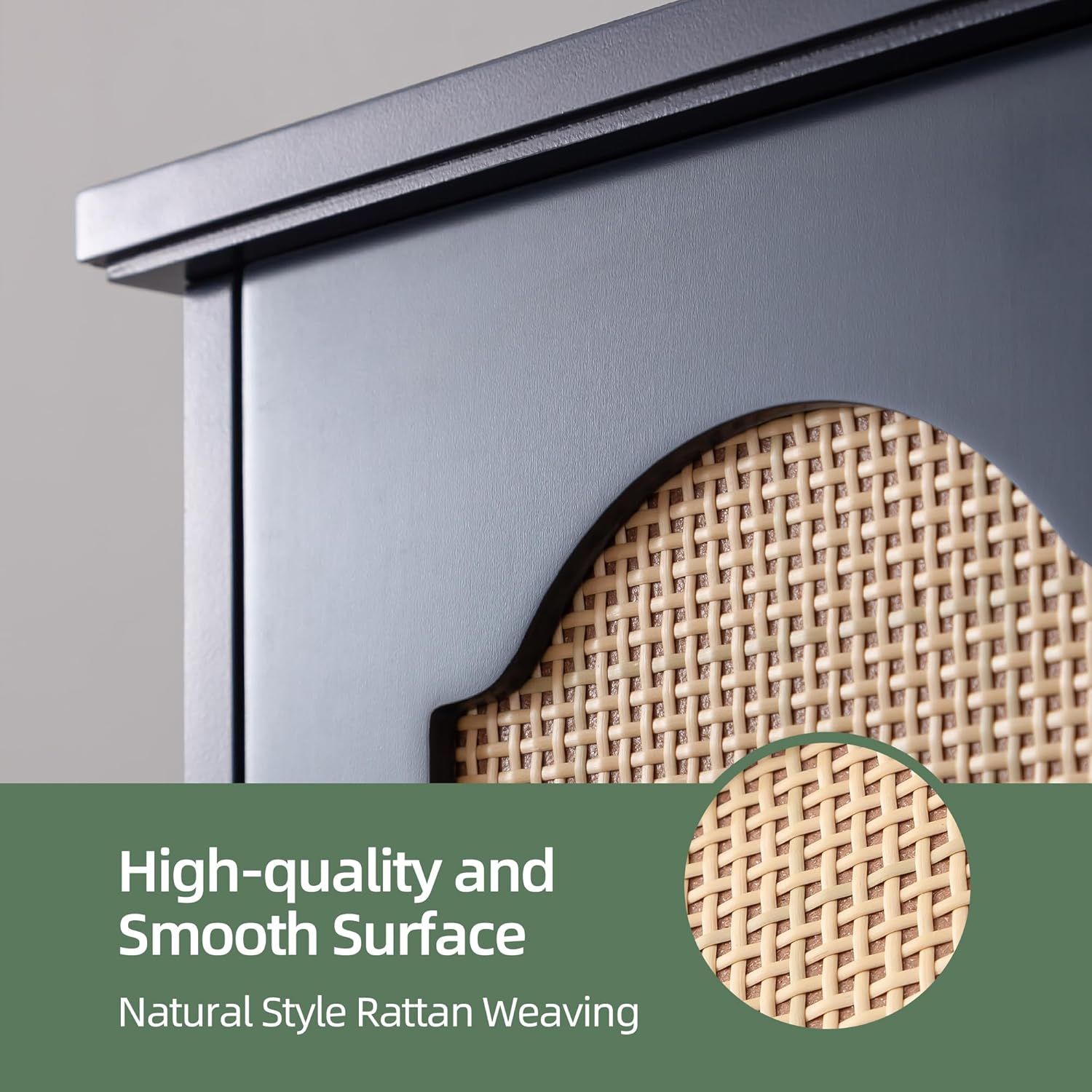 Over The Toilet Storage Cabinet, Above Toilet Organizer with Rattan Door, Modern Blue Finish, 13x25 inch Space Saving Bathroom Medicine Cabinet