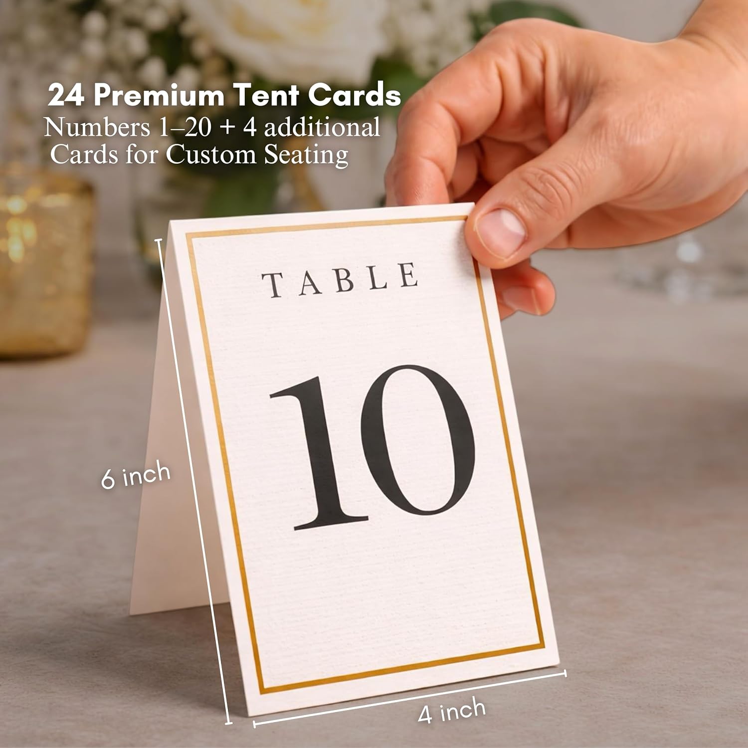 Wedding Table Numbers 1–20 with 4 Bonus Cards – Self-Standing 4x6 Black and Gold Table Cards – Premium Art Paper by Igna Studio
