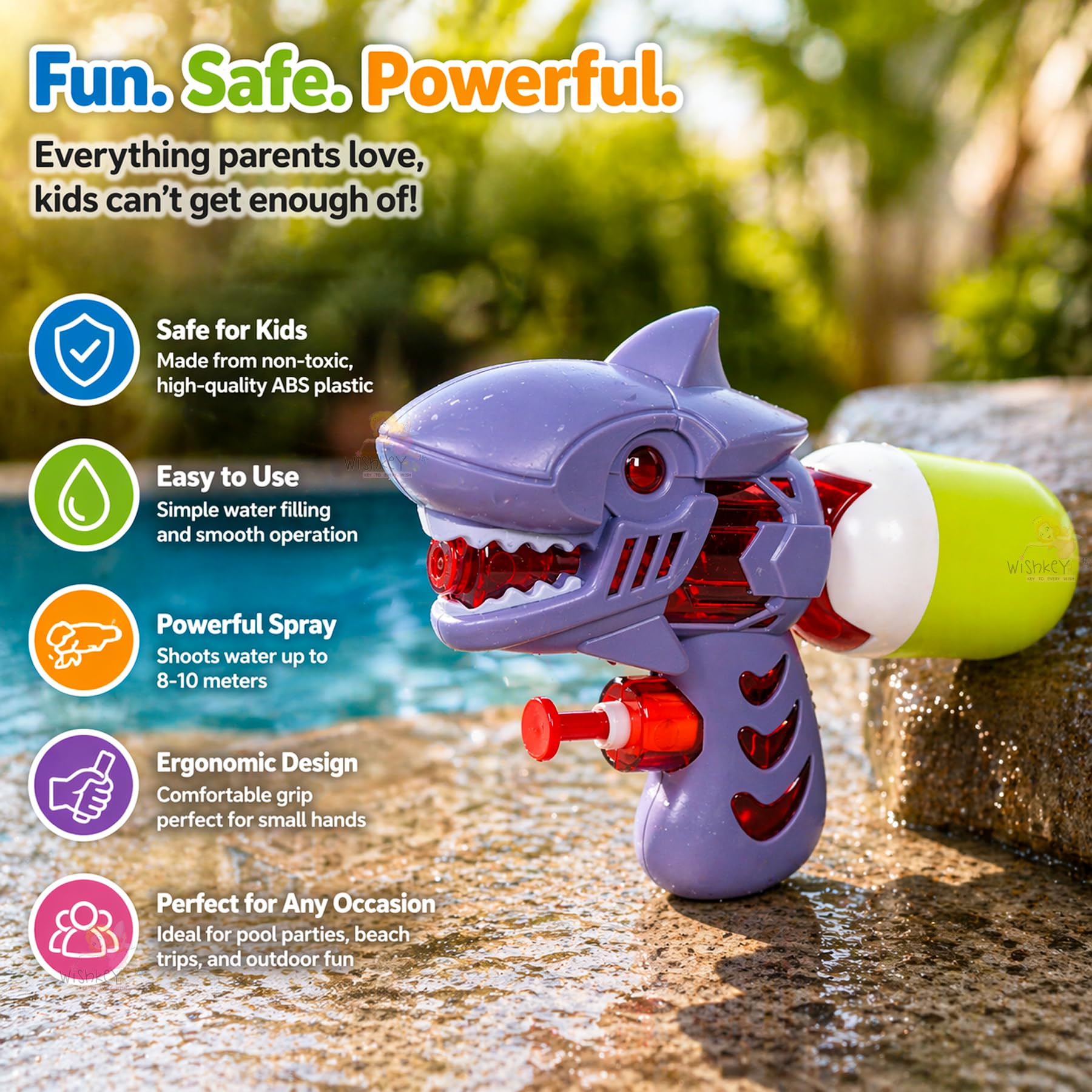 WISHKEY Shark Theme Water Gun Toy 570ml Capacity, Water Blaster with Bubble Blow for Kids, Durable Outdoor Summer Toy for Fun-Filled Water Battles and Special Occasions, 4+ Years (Pack of 1, Blue) 2