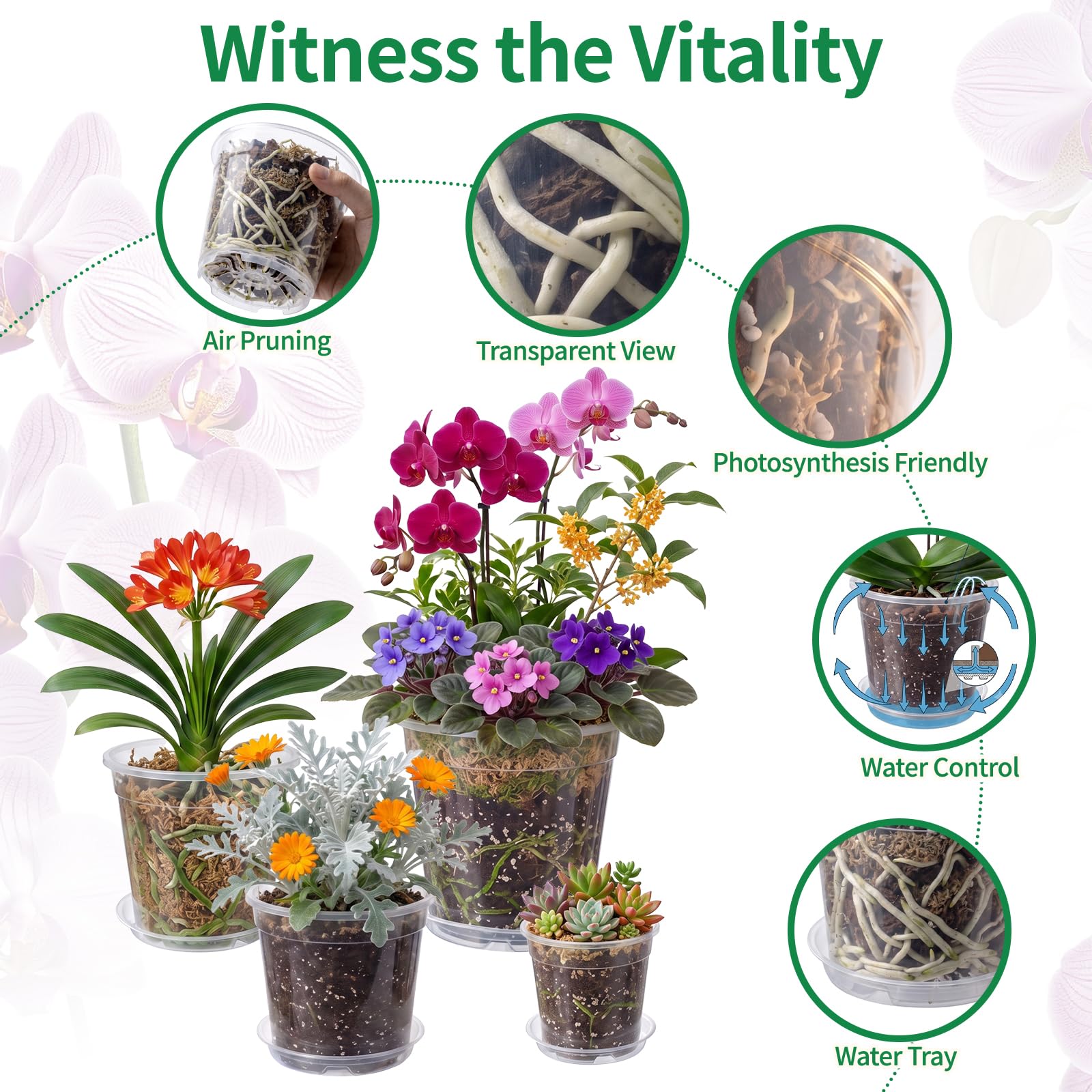KATIMI Lot de 15 pots à orchidées avec drainage, 11 cm/15 cm/17 cm/21 cm, pots de fleurs transparents épais avec drainage, pots de fleurs en plastique transparent, pots à orchidées durables pour
