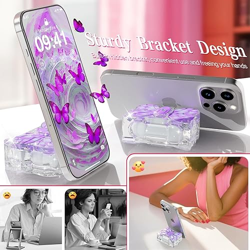 Miniatura 3 de R-fun Funda para AirPods Pro 2 Butterfly Artistry - Tapa desplegable automática y función de soporte, protección de grado militar de 360 con hermosa