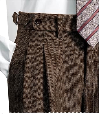 Mens Herringbone Tweed Pants Vintage Dress Trousers Regular Fit