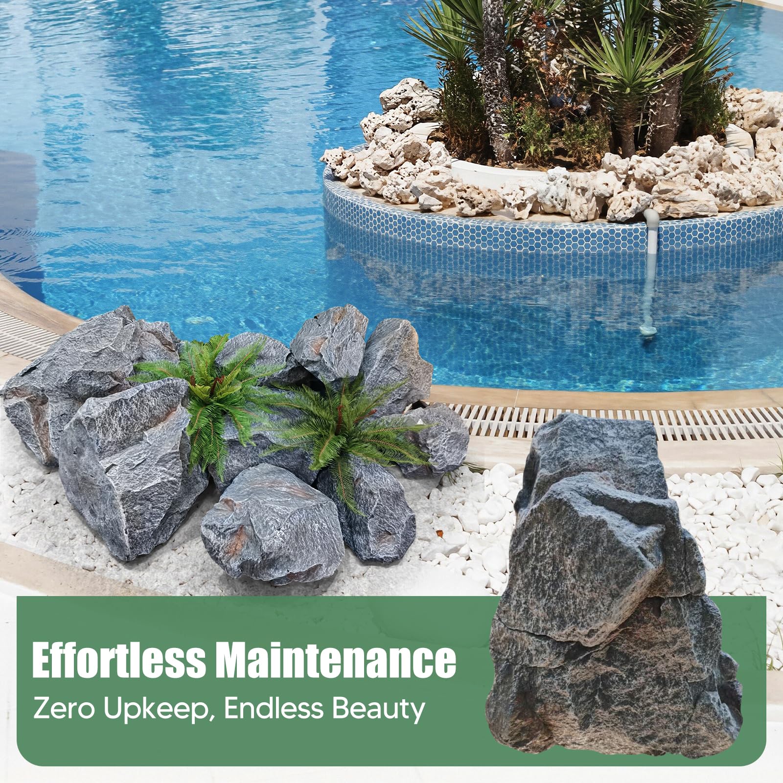Décoration de Jardin en Fausse Pierre Grise, Faux Rocher Décoration de Jardin, Rock Gray Mountain Décoration, 33x23x23cm
