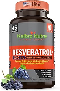Kaibro Nutra Resveratrol Supplement, 1500mg Extra Strength Trans Resveratrol, Quercetin with Japanese Knotweed Extracts, Anti-Aging, Radiant Skin and Immunity Support, Vegan & Non-GMO, 90 Capsules