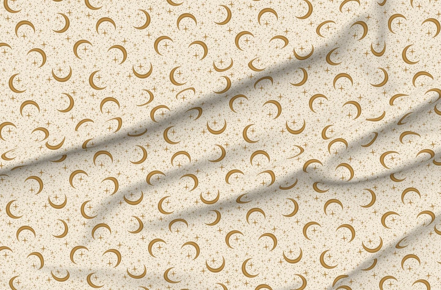 Spoonflower Fabric - Boho Celestial Moon and Stars Gold Cream Magical Astrology Astronomy Printed on Petal Cotton Fabric Fat Quarter - Sewing Quilting Apparel Crafts Decor