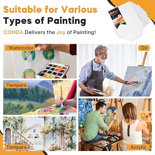 Miniatura 34 de CONDA Lienzos de artista para pintar de 9 x 12 pulgadas, paquete de 12 unidades, imprimados, 100% algodón, paneles de lona, tablero de lona sin