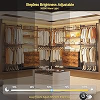 Vista 3 de Sistema de armario T3 con luz LED regulable continua, perchero industrial de tubería con 4 cajones, 6 estantes de madera y 4 varillas telescópicas