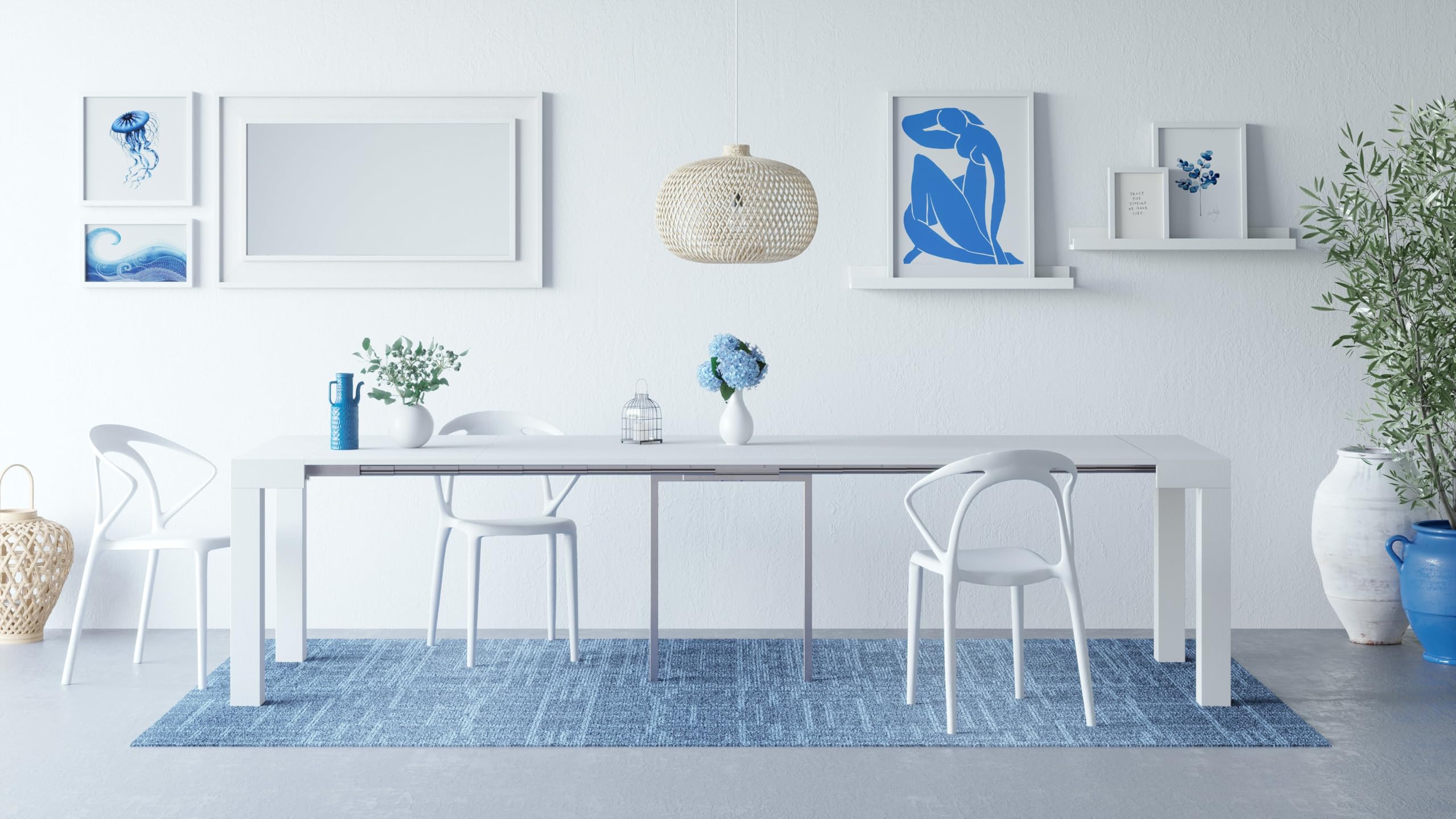 MOBILI FIVER, Mesa Consola Extensible First, 45(305) x90 cm, Color Blanco Brillante, para 14 Personas, Mesa Consola Extensible por Cocina y salón, Made In Italy
