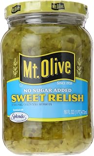 Mt. Olive No Added Sugar Sweet Relish, 16 oz Jar - Keto-Friendly Low Carb Pickle Relish, Made in USA