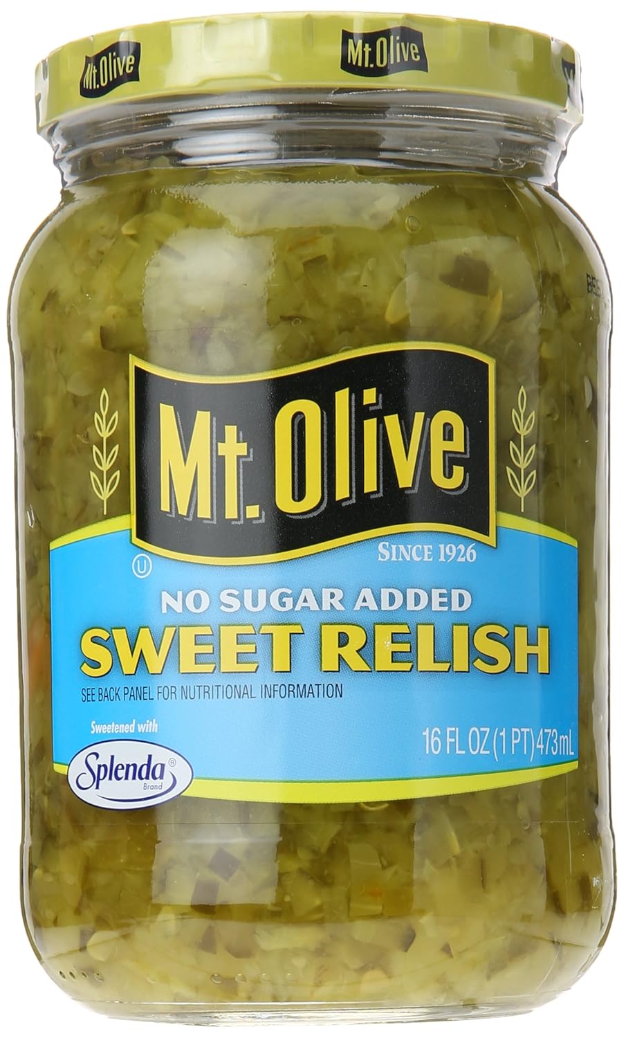 Mt. Olive No Added Sugar Sweet Relish, 16 oz Jar - Keto-Friendly Low Carb Pickle Relish, Made in USA