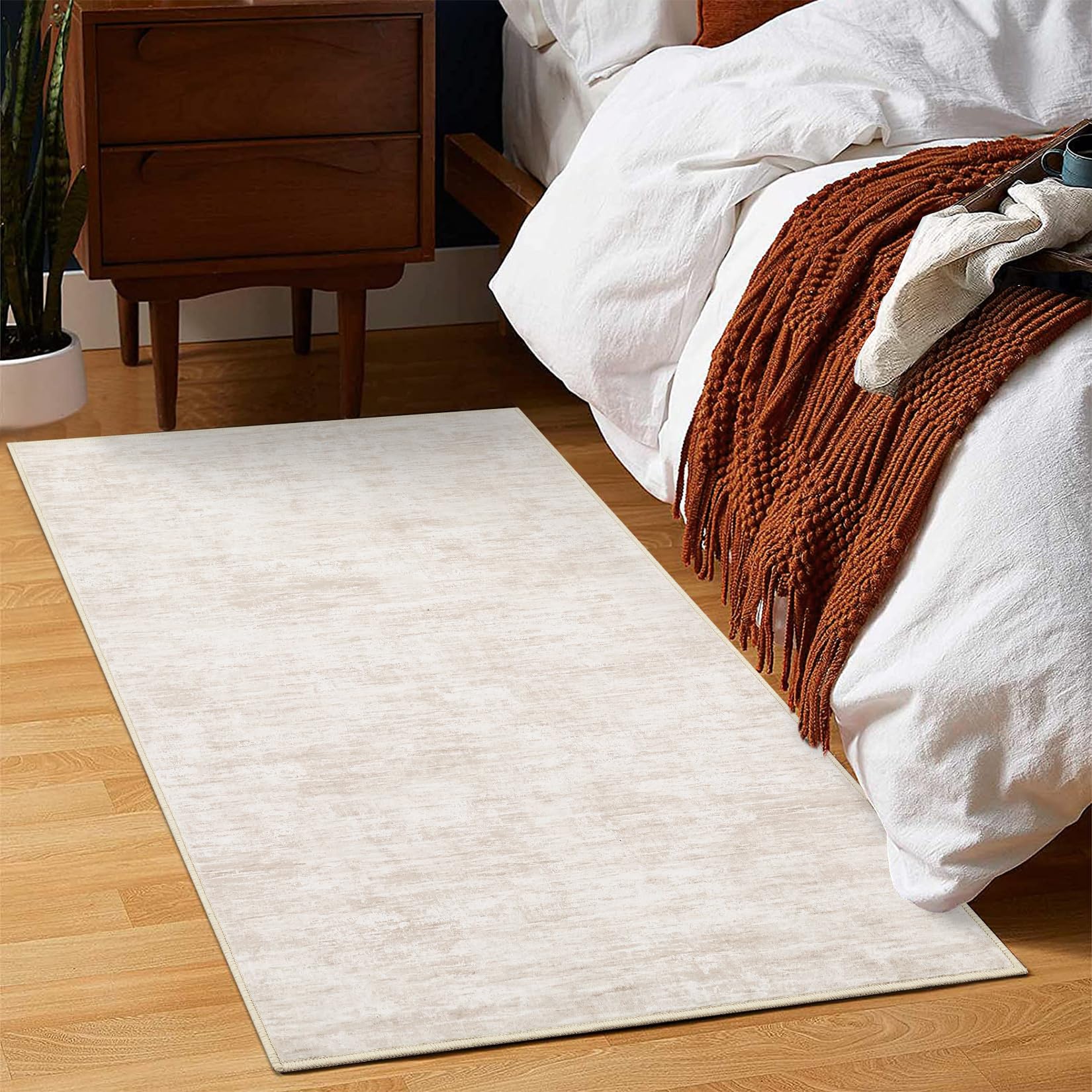 RUGSREAL Small Area Rug 2x3 Entryway Mat with Rubber Backing Stain Resistant Throw Carpet Modern Solid Color Bath Mat Washable Rug, Beige 2x3