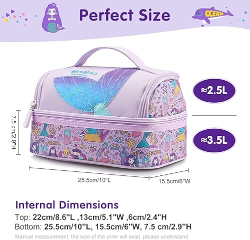 Miniatura 4 de NOHOO Bolsa de almuerzo para niños, lonchera aislada, reutilizable, de dos capas, para mujeres, niñas, hombres, niños, escuelas, oficinas, trabajo,