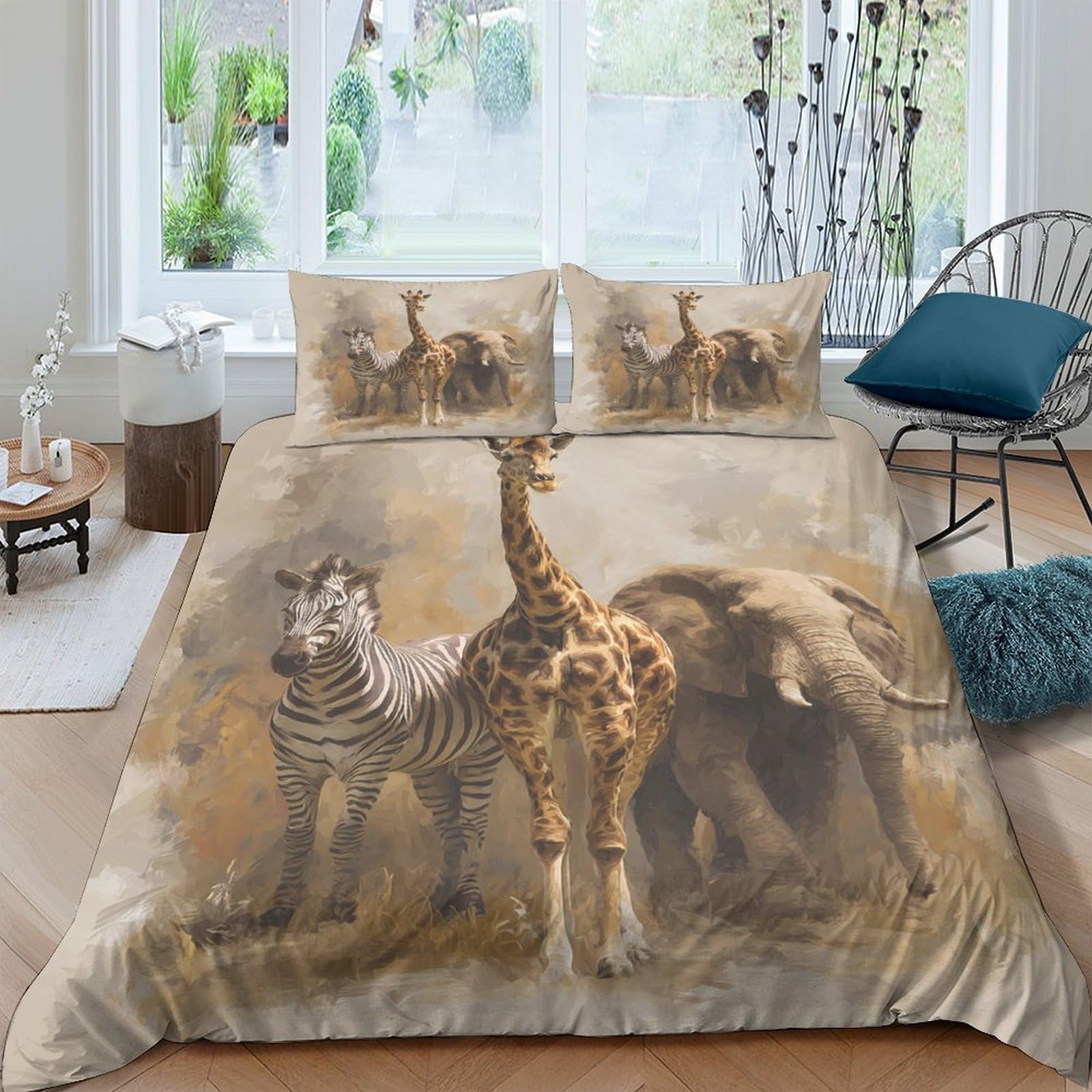 Ctjqhvkz Style-7 3D Printed Safari Animal Fitted Sheet Microfiber Soft Breathable Wildlife Elephant Mattress Cover For Bedroom Dorm Decor Single（135X200cm）