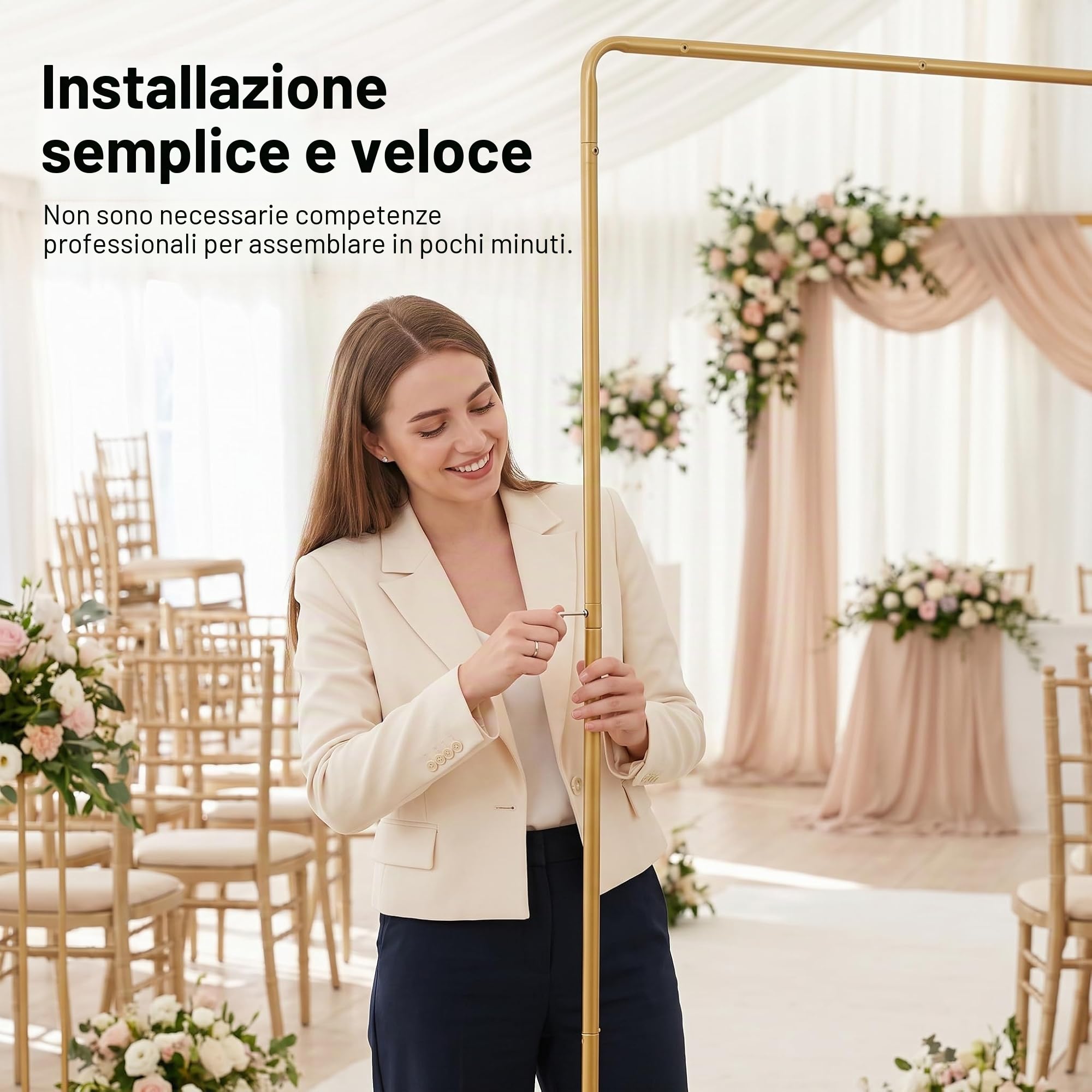 Arco per Matrimonio Sfondo Stand Rettangolare in Metallo per Cerimonia, Festa di Compleanno, Sposa, Baby Shower, Anniversario, Arbor, Decorazione con Palloncini