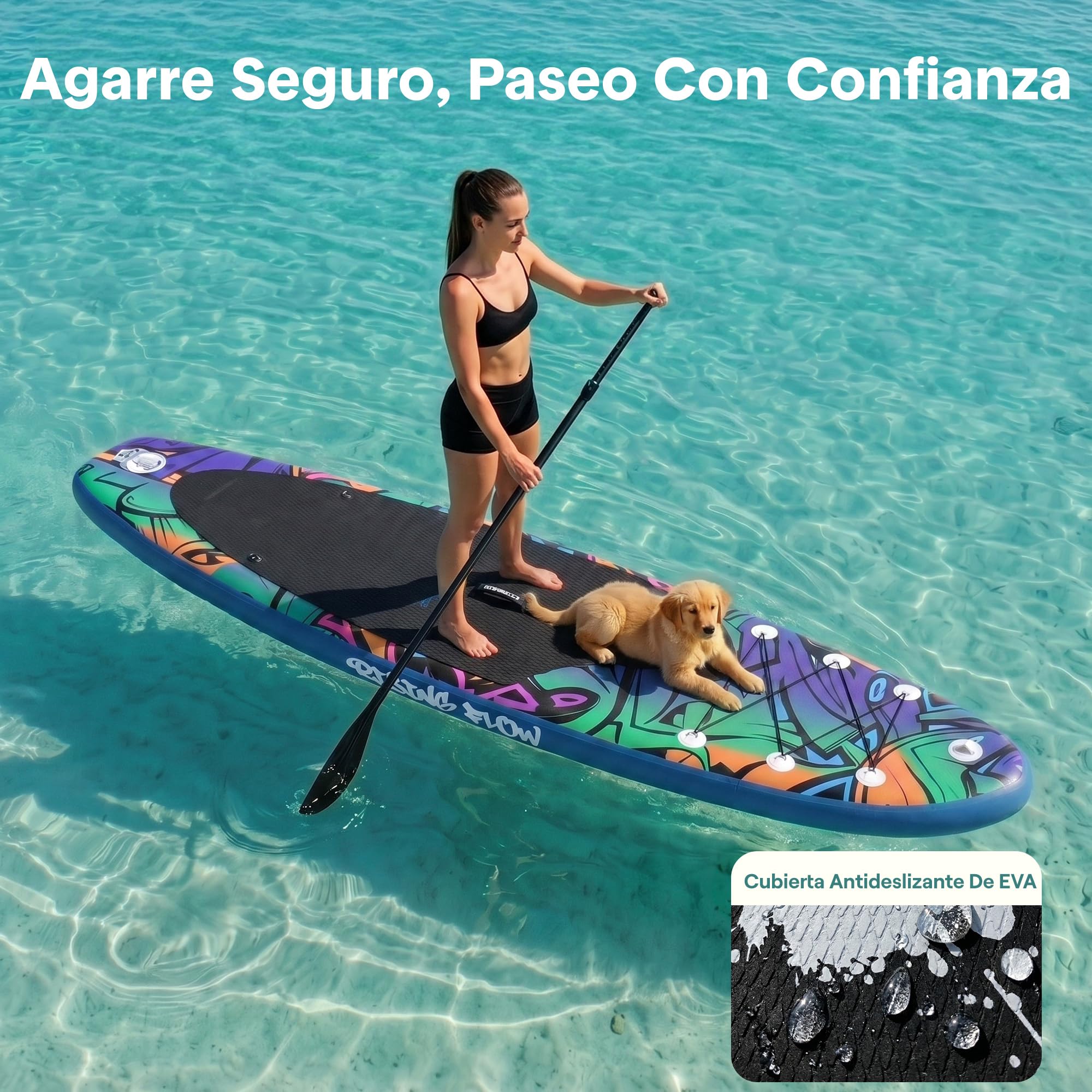 SereneLife tabla paddle surf hinchable, Paddle board, Cubierta antideslizante, Aleta inferior para remar, Estuche para guardar, Barco de pie para jovenes y adultos