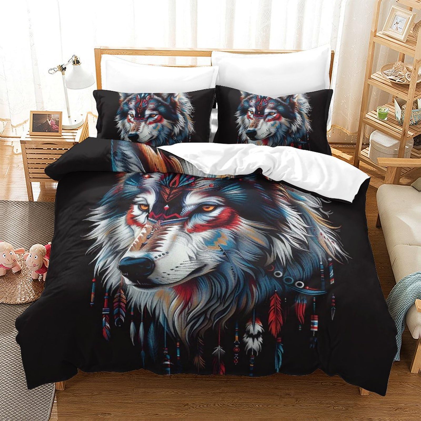 Ensemble de literie le loup 3D 220x240cm avec housse de couette en microfibre et taies