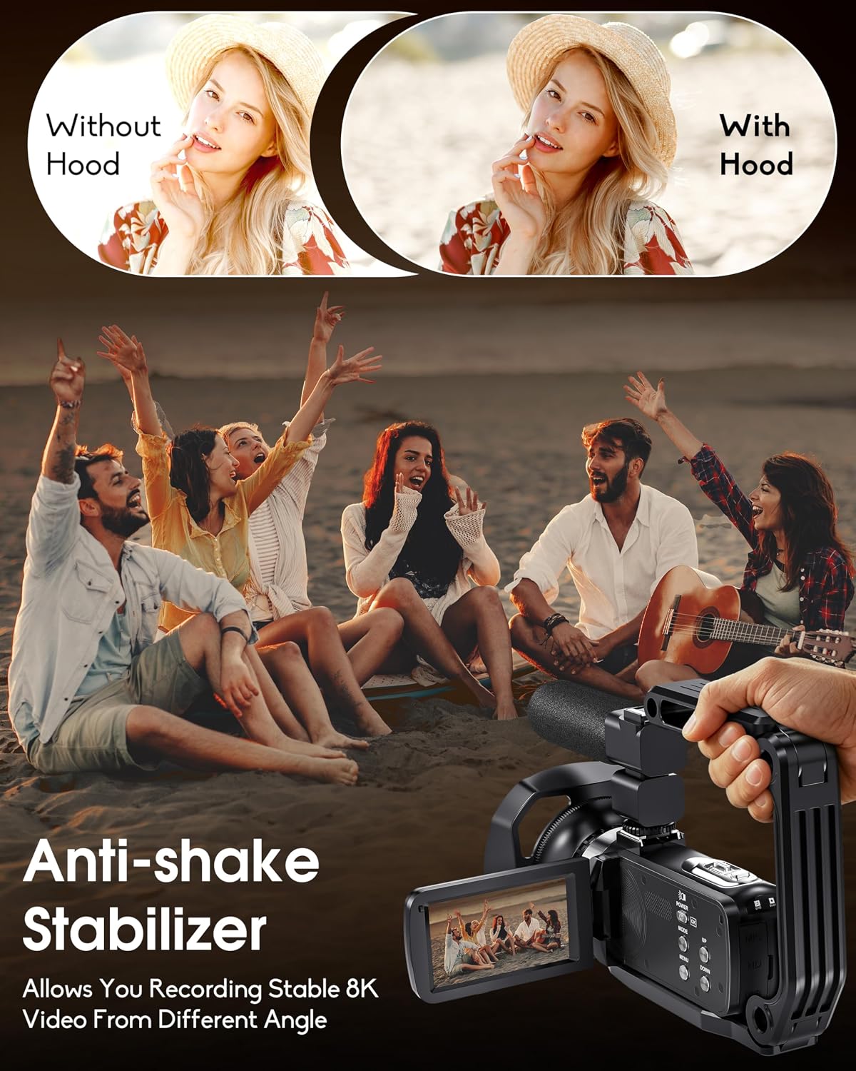 8K Video Camera Camcorder 64MP YouTube Vlogging Cameras IR Night Vision WiFi Webcam Camcorders with 18X Digital Zoom 3.0”Touch Screen Stabilizer, Mic, 64G SD Card, Remote Control and 2 Batteries