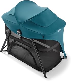 Lite Traveler 4 in 1 Playard with 4 Modes, Bedside Bassinet, Toddler Playpen, Free Play and Slumber Tent Mode, Lightweight Portable Playard with Canopy and Carry Bag