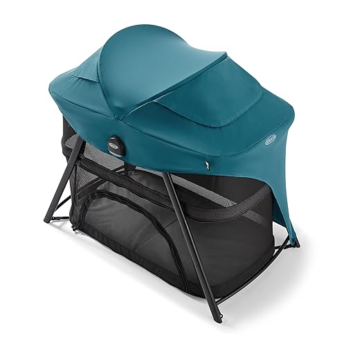 Graco Lite Traveler 4 en 1 Corralito con 4 modos, moisés de noche, corralito para niños pequeños, modo de tienda de juegos libres y para dormir,