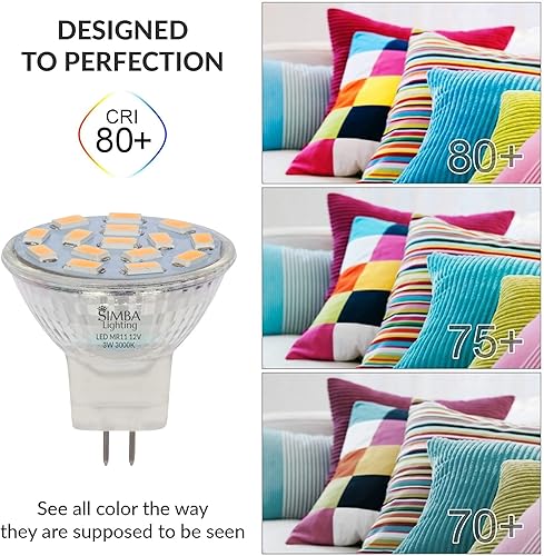 Miniatura 6 de Simba Lighting Bombillas LED MR11 (paquete de 4) 12 V, 3 W, 20 W, halógeno, repuesto de 2 pines 240 lm para paisaje, acento, luces de pista y fibra