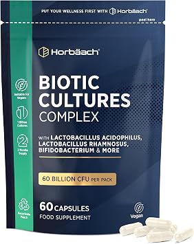 Bio Cultures Complex 60 Billion CFU Per Pack | Advanced Multi-Strain Biotic with Lactobacillus Acidophilus, Bifidobacterium | 60 Vegan Capsules | Supplement for Men & Women | by Horbaach
