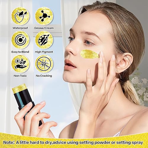 Miniatura 2 de Go Ho Pintura corporal dorada mezclable en crema (1.06 onzas), pintura facial dorada perla para adultos y niños, Halloween, cosplay, zombi, vampiro,