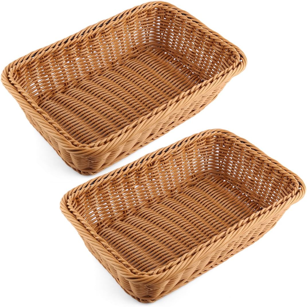 Haunen 2 Pieces Bread Basket Rectangular Braided Rattan Bread Basket for Bread and Dough Multipurpose Basket for Kitchen Wie Gezeigt Type 2