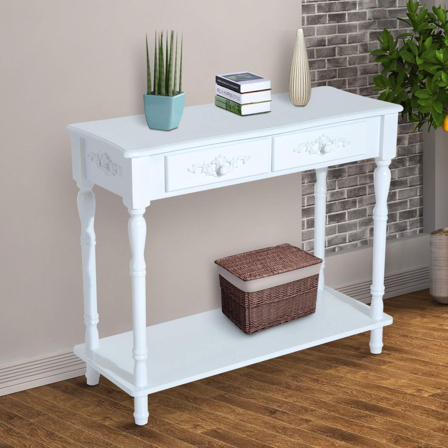 Buy Console Table Modern Sofa Side Desk with Storage Shelves