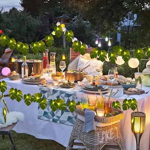 Miniatura 3 de Dolicer Paquete de 20 tiras de luces LED de 10 pies de hojas de Monstera artificiales tropicales, hojas de palmera de ratán para colgar en la pared,