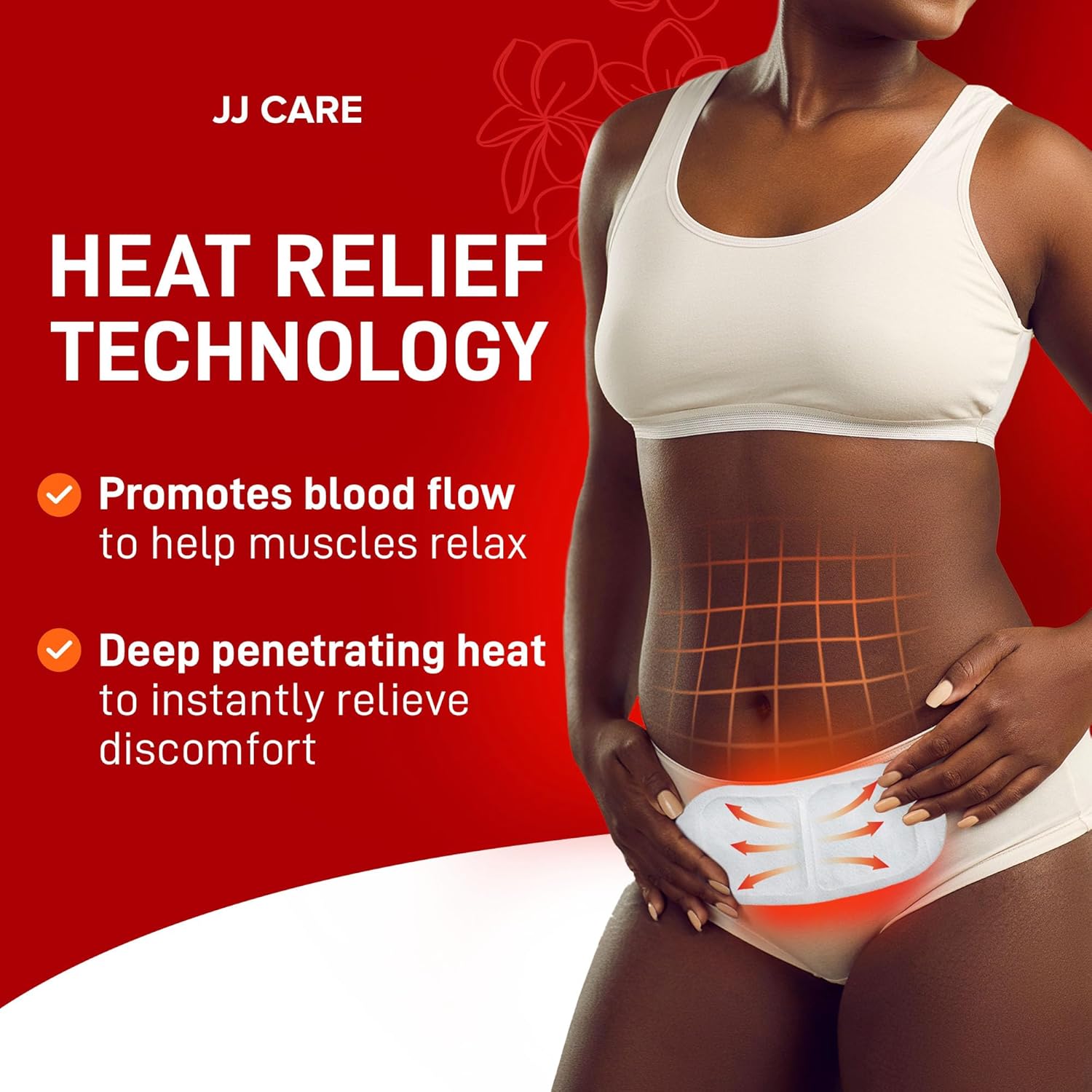 JJ CARE Heat Patch for Menstrual Cramp Relief (12 pcs Large), Menstrual Period Cramps Relief with Air-Activated Carbon, Menstrual Heating Patches for Period Cramps - 3.74 x 7.87 inches