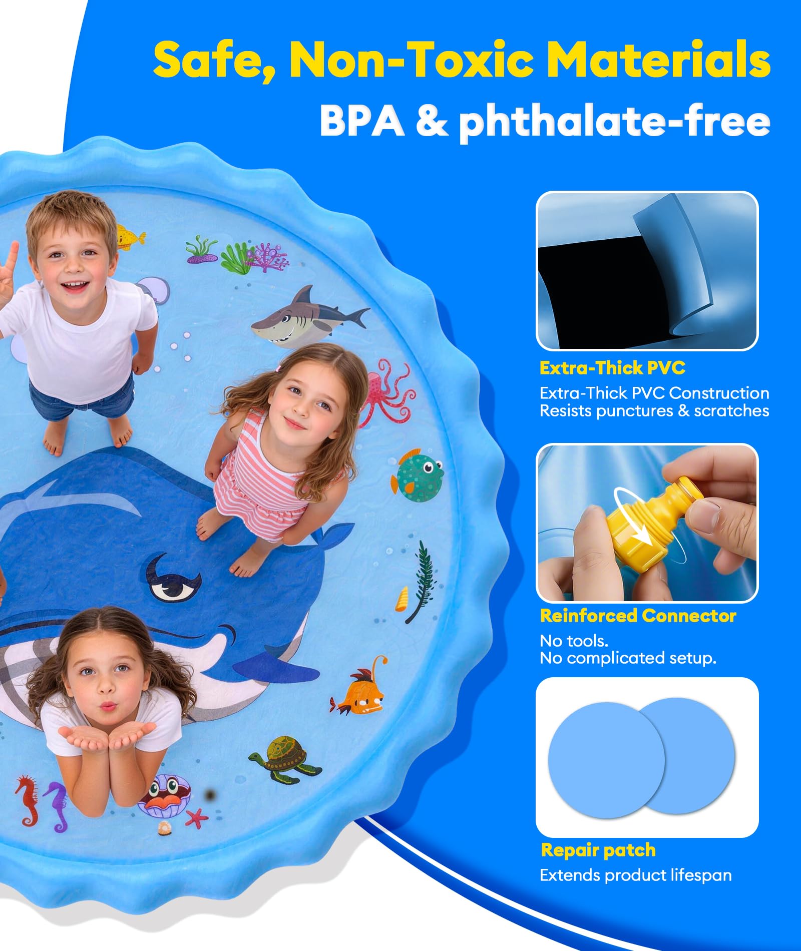Spritzmatte, 228 cm (90 Zoll), Spielzeug für Luftsprenger, ultimative Intervention für Kinder, Wasserspielzeug, aufblasbarer Pool zum Waden, Spielzeug
