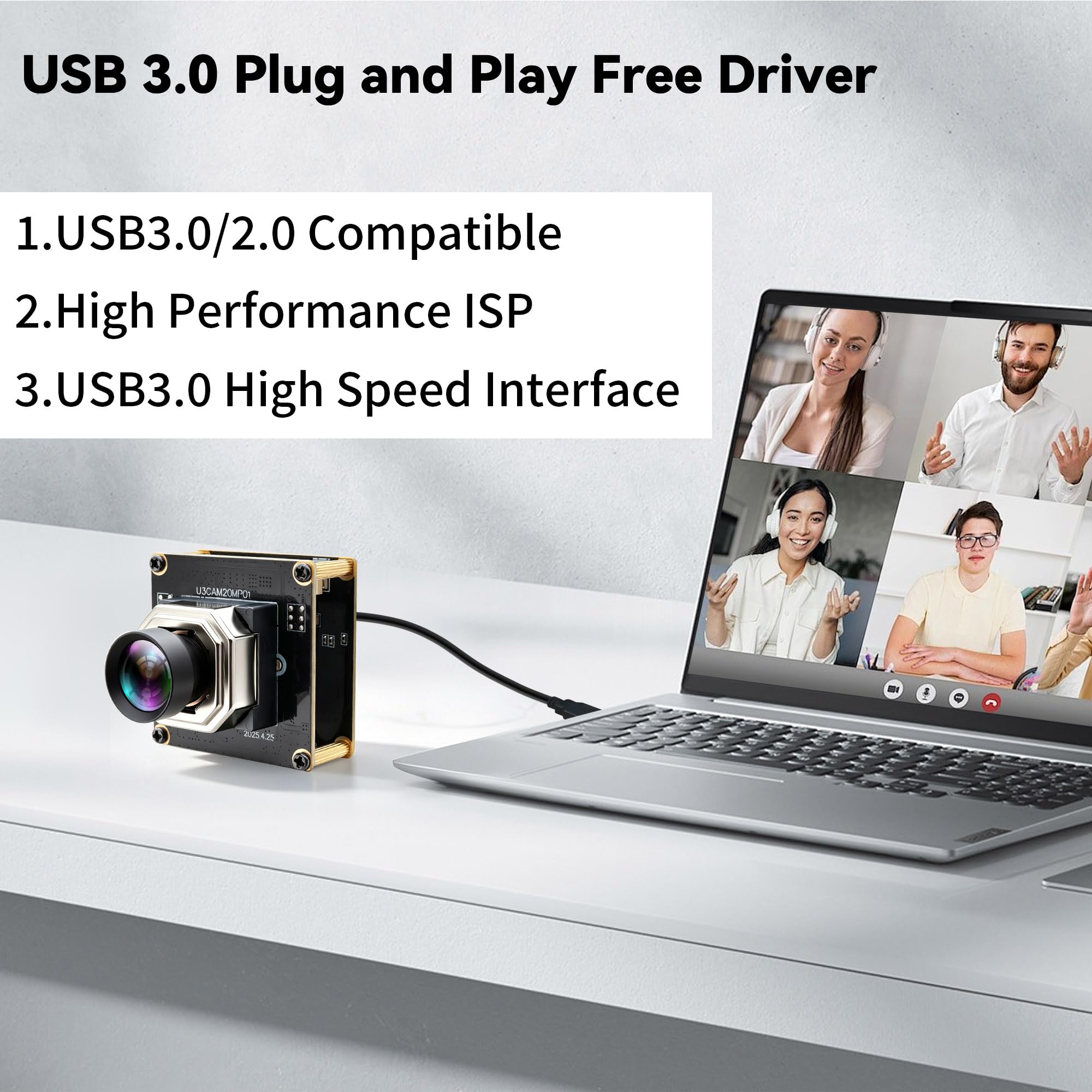 ELP Caméra USB 3.0 de type C ultra HD 20 mégapixels, haute résolution (5120 x 3840), Plug & Play, large compatibilité avec Windows, Linux, Mac, Jetson Nano et Industrial Vision