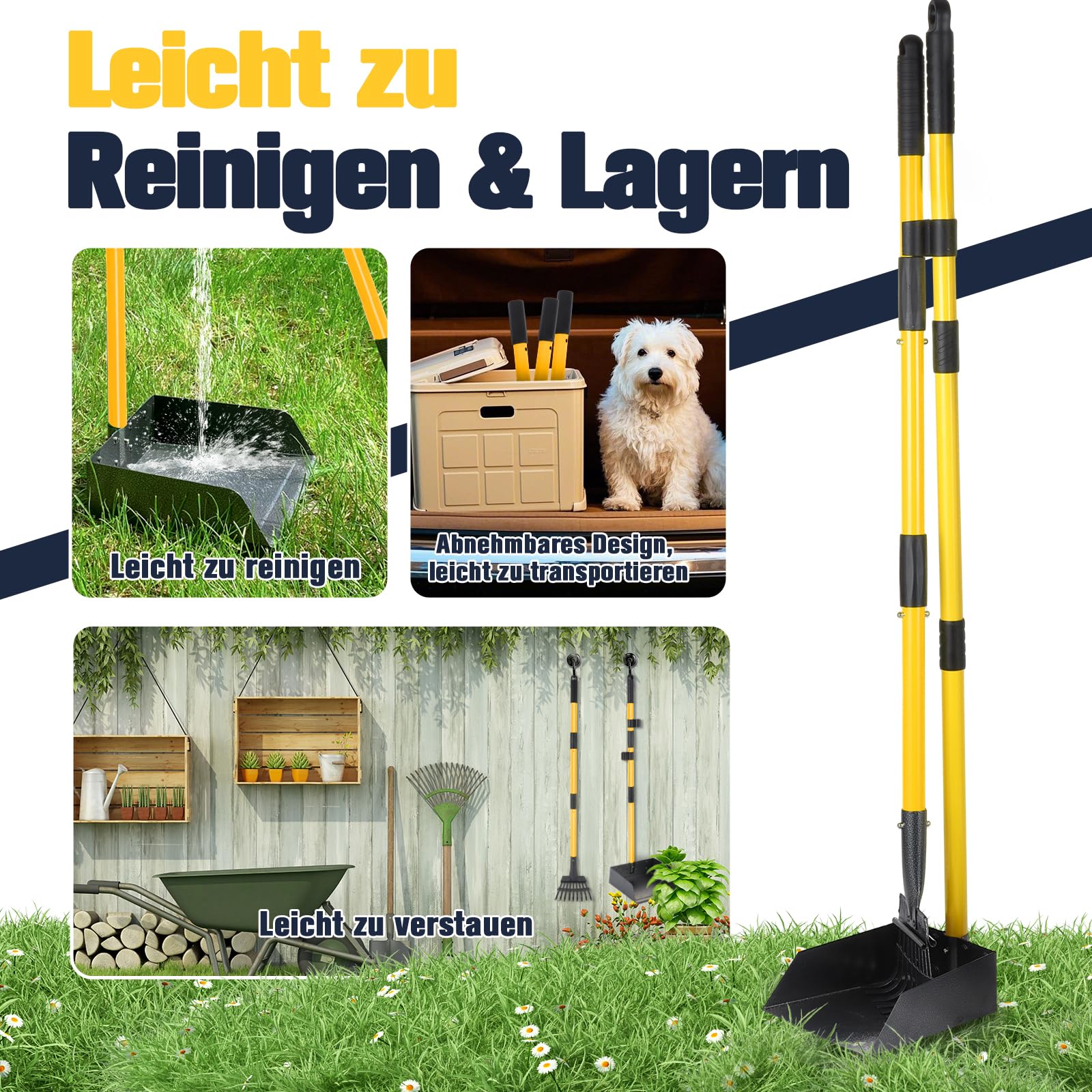 Hundekotschaufel Kehrschaufel & Rechen Mit Abfallsäcken, Hundekotsammler Langer Griff, Hundekot Scooper Für Garten & Laub