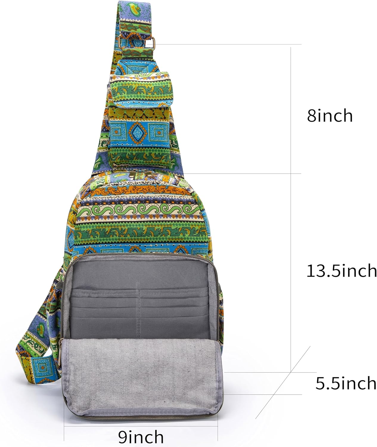 Coton Pose Women sling bag Elephant canvas large boho backpacks bohemian Crossbody Bag (green yellow) - Image 2