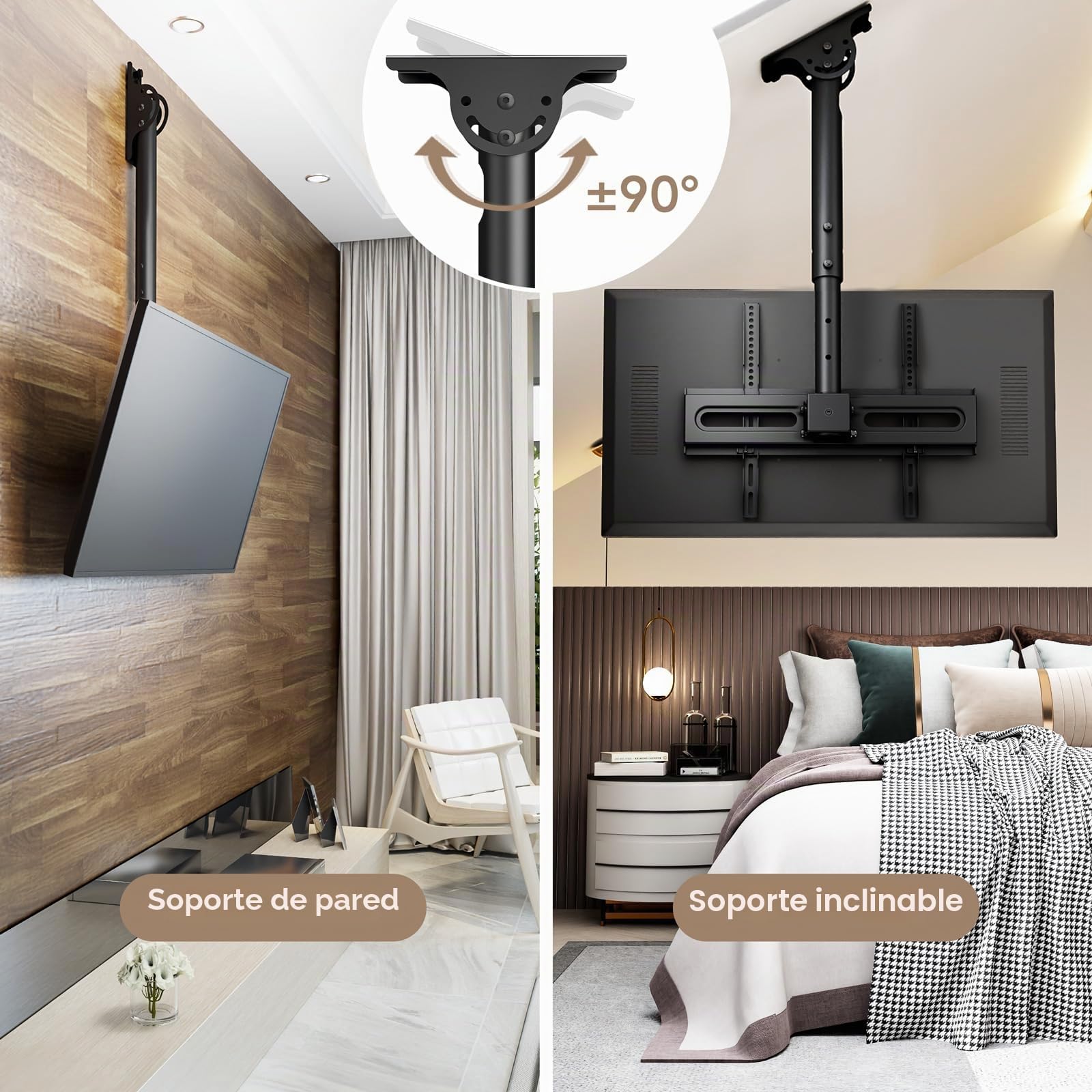 AX WABER Soporte de techo ajustable para TV que se adapta a la mayoría de pantallas planas LED, LCD, OLED y plasma de 26 a 65 pulgadas, hasta 110 libras, agujeros de montaje de 400 x 400 mm