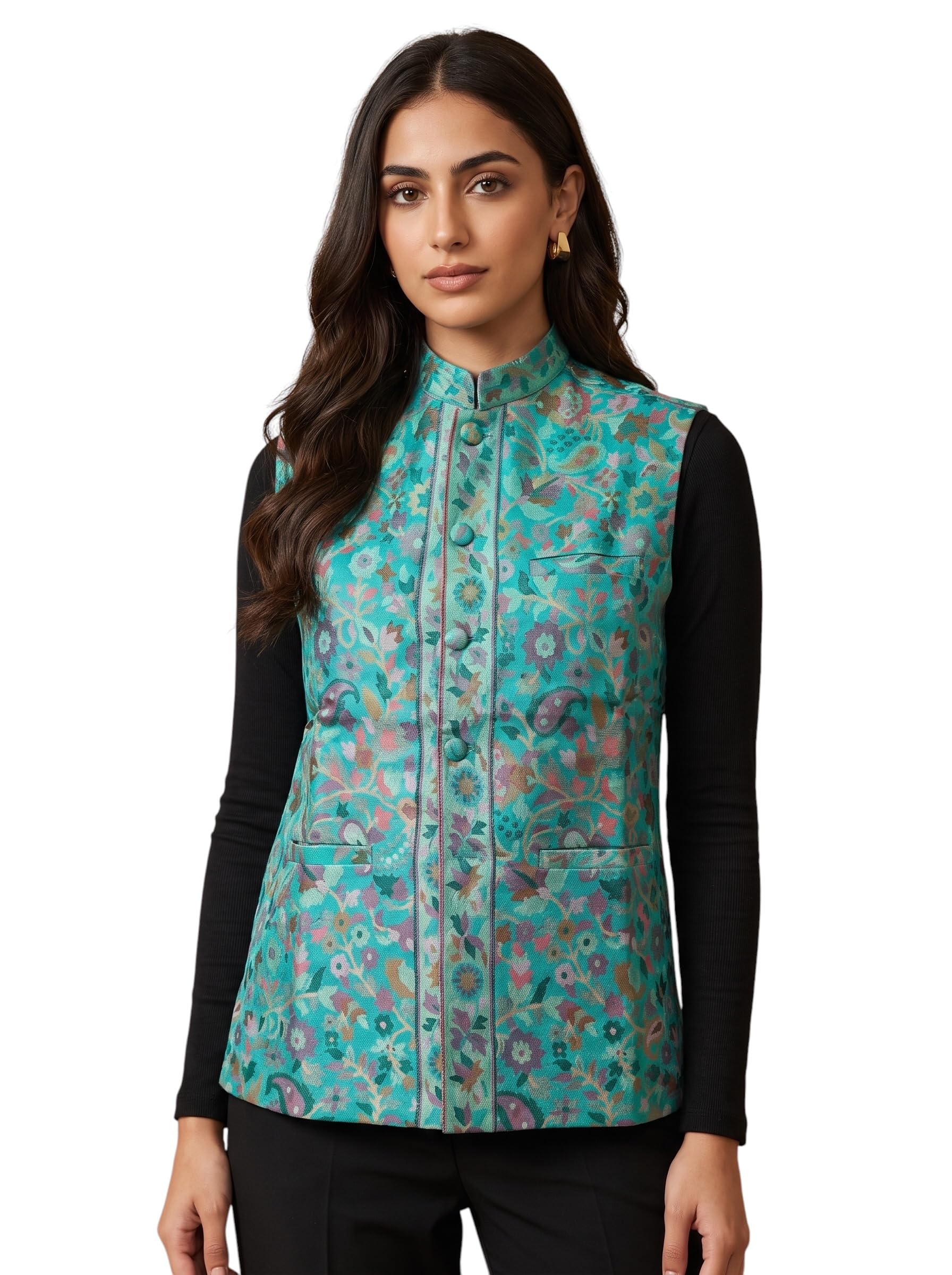 Women’s Premium Kani Waistcoat | Kashmiri Woven Sleeveless Jacket | Designer Ethnic Nehru Jacket with Mandarin Collar | Button Front Waistcoat for Women-image-39