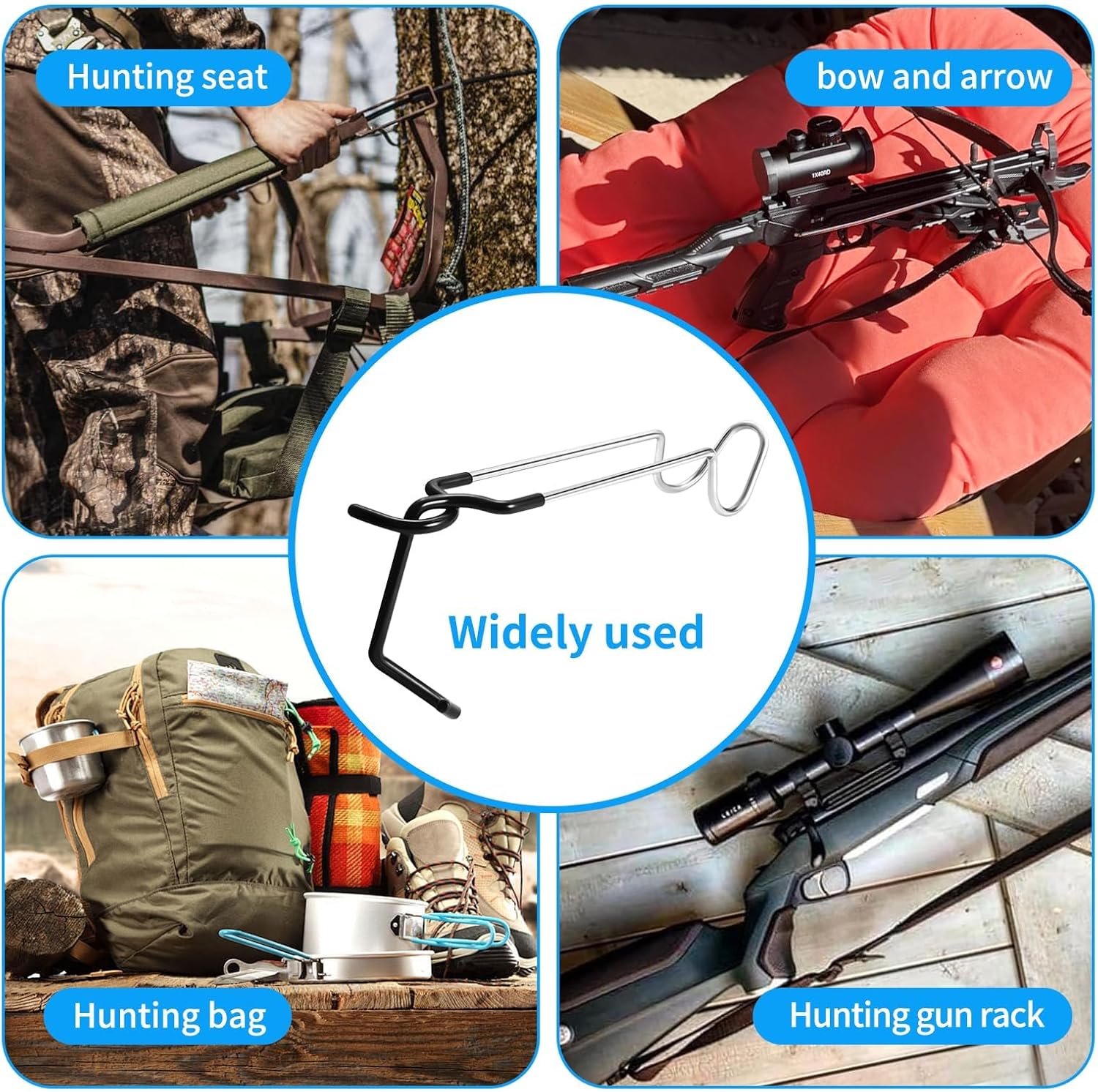 Metal Hunting Tree Stand Hooks - Bow Hanger for Tree Stand Gun Holder, Non-Slip Tree Stand Accessories, Easy Clamps on, Fits 0.75" to 1.25" Round & 1" Square Tree Saddle Seat