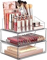 Vista 8 de Vtopmart Organizador de maquillaje de 5 niveles transparente con cajón, almacenamiento de cosméticos para tocador y encimera de baño, soporte