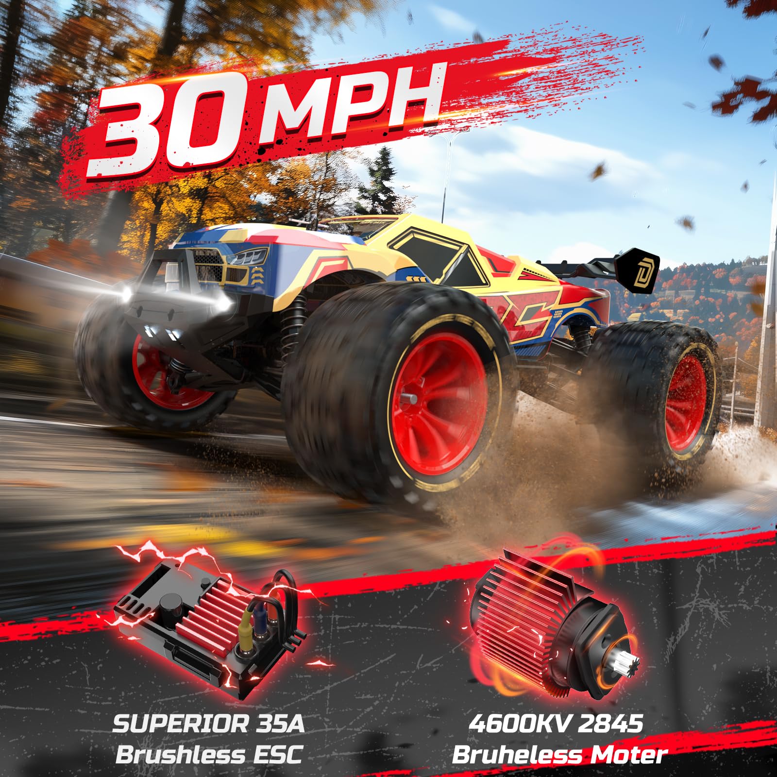 DEERC 1/14 Bürstenlose Schnelle RC-Autos für Erwachsene und Jungen, Max 50 km/h Hochgeschwindigkeits-Fernsteuerungsauto, 4x4-RC-Monstertruck für Jedes Gelände, Wasserdichtes Offroad-Hobby-RC Car Gift