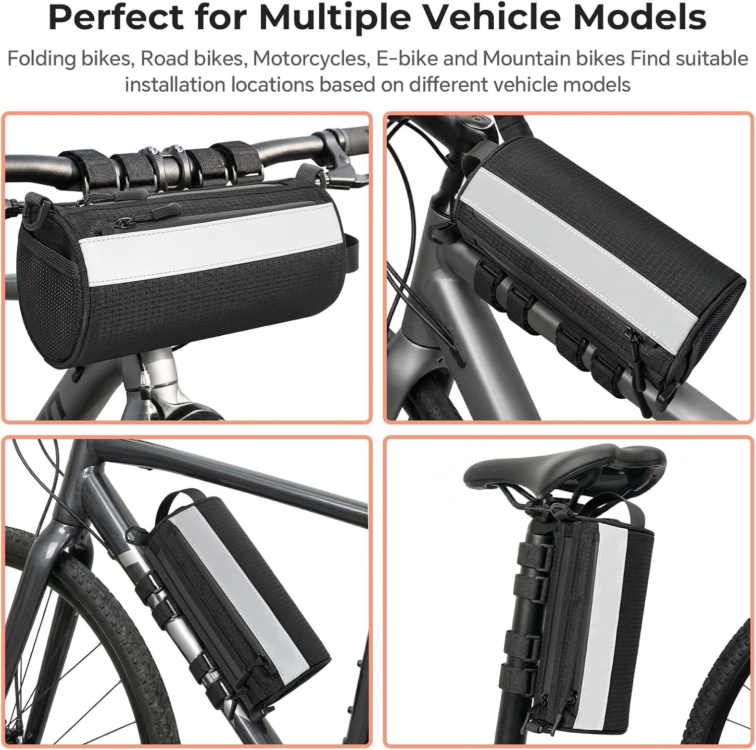 Urban Roll E-bike Handlebar Bag Waterproof Bicycle Front Bag for Mountain Multiuse Crossbody Hand Bag (BIG BLACK, 4L)
