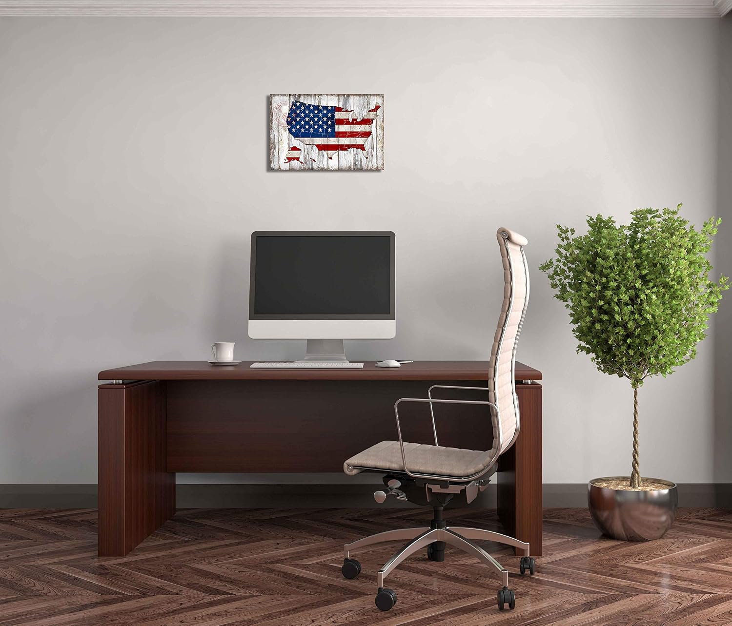 Rustic Wall Decor Vintage American Flag of US Map Canvas Wall Art for Wall Decoration Wood Background USA Flag Canvas Prints for Bedroom Office Kitchen Home Wall Decor Framed Artwork Ready to Hang